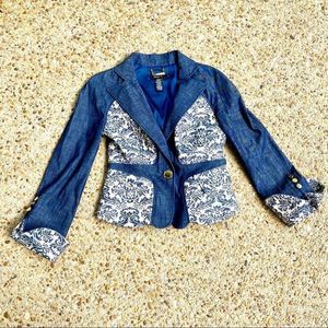 Like New Arden B Y2K 90s Denim Cream Brocade Jacket Size S
